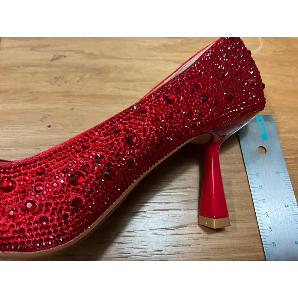 Nicole Miller New York Scouts Red Rhinestone Pointed Toe Kitten Heel Pumps 9